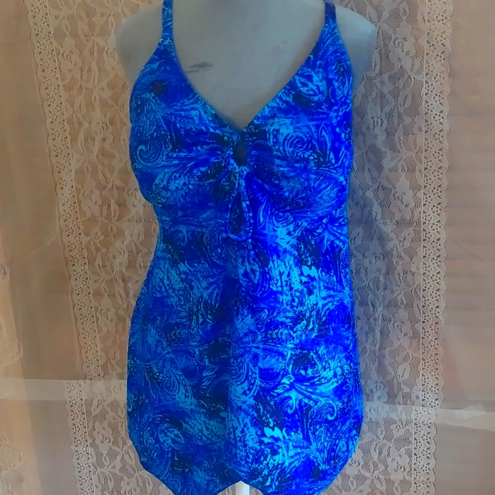 MYCOCO NWT women's size 22 geometric teal blue tie front cross adjustable straps